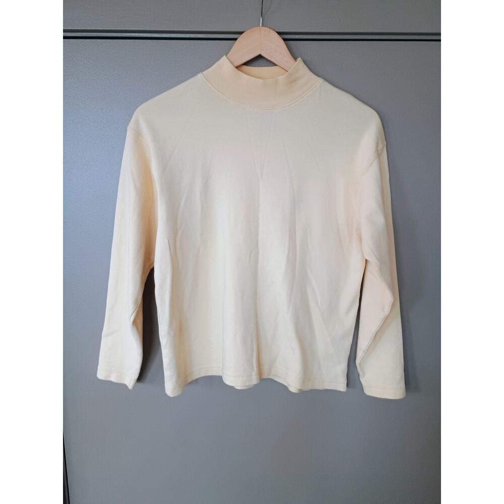 Vintage butter yellow Mock Neck Long Sleeve minimalist spring cottage core top